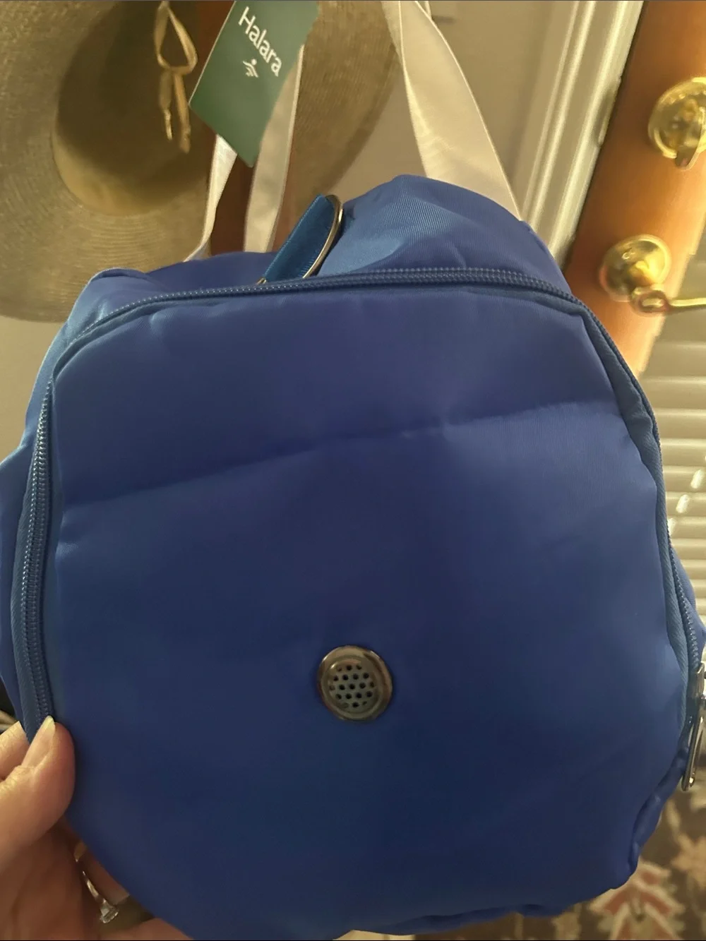 HALARA Blue Duffel Bag with White Straps